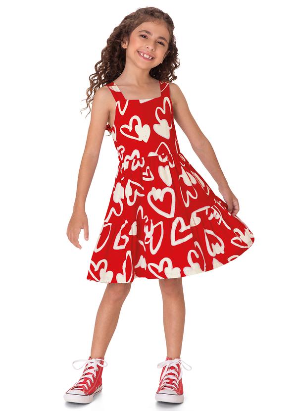 Vestido Acinturado Corações Vermelho