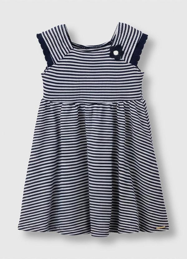 Vestido Acinturado em Tricot Azul Marinho