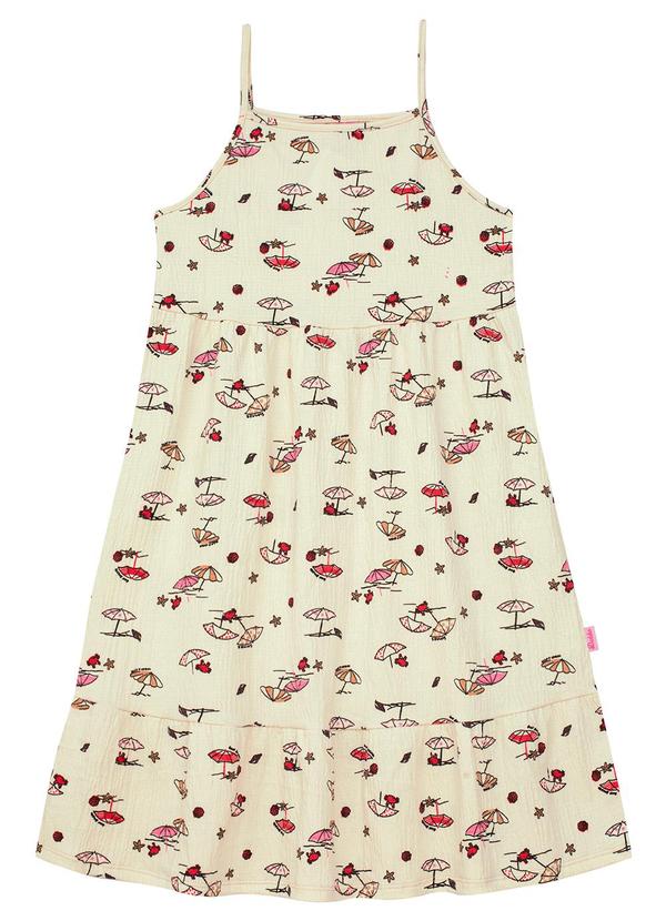 Vestido Alça com Babado Bege