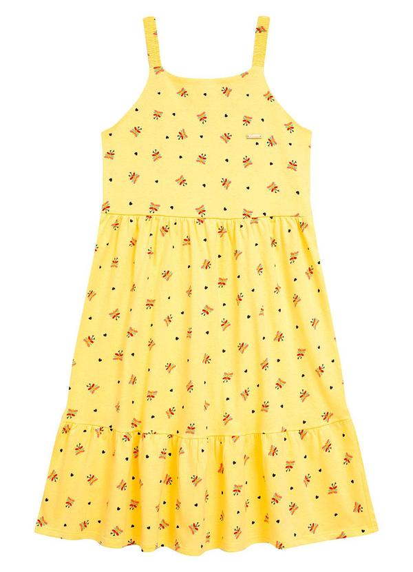 Vestido Alça Estampa Libélula Amarelo