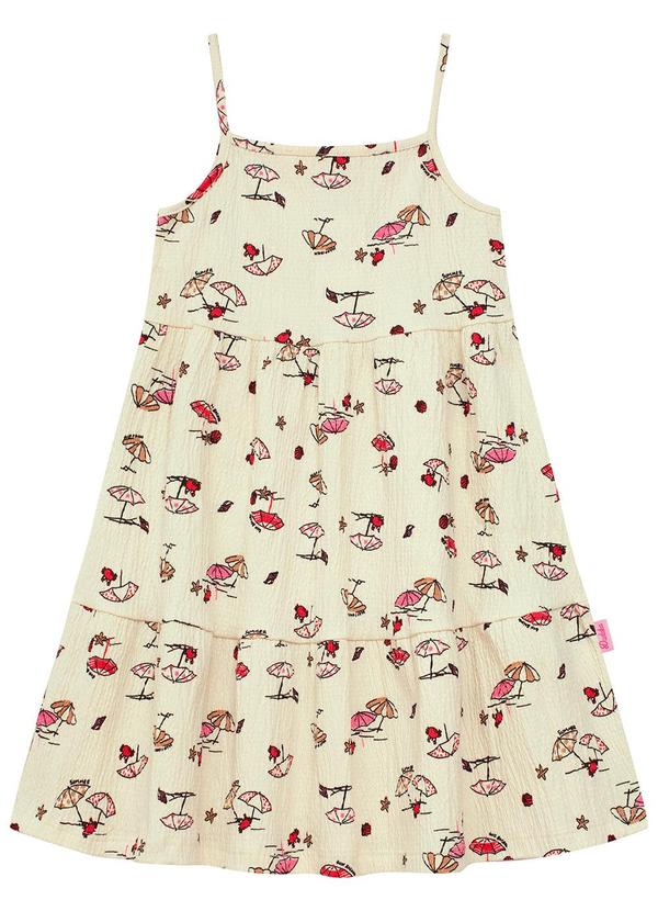 Vestido Alça Estampa Rotativa Praia Bege