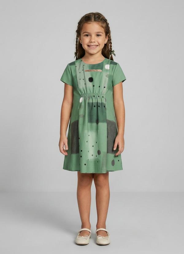 Vestido Alfaiataria Manga Curta Infantil Verde
