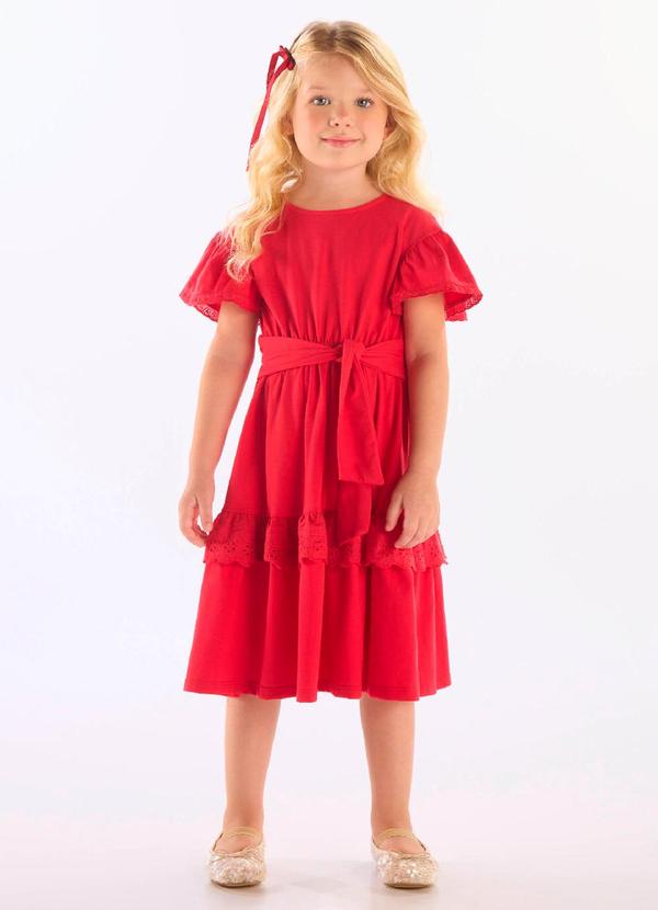 Vestido Algodão Detalhe Renda Vermelho