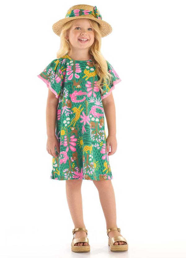 Vestido Algodão Manga Evasê Verde