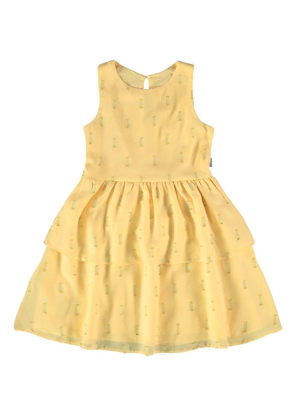 Vestido Amarelo Acinturado em Plumetis