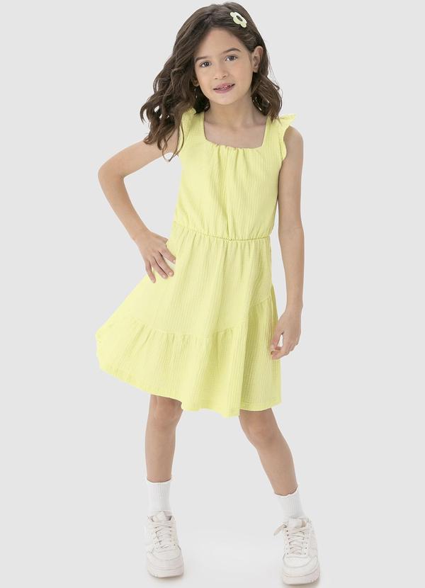 Vista 2 Vestido Amarelo Claro Godê em Malha Texturizada Malwee Kids Malwee Kids