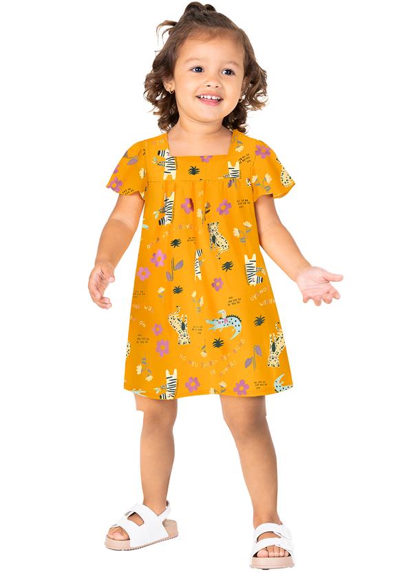 Vista 2 Vestido Amarelo Escuro Evasê Safari Malwee Kids Malwee Kids