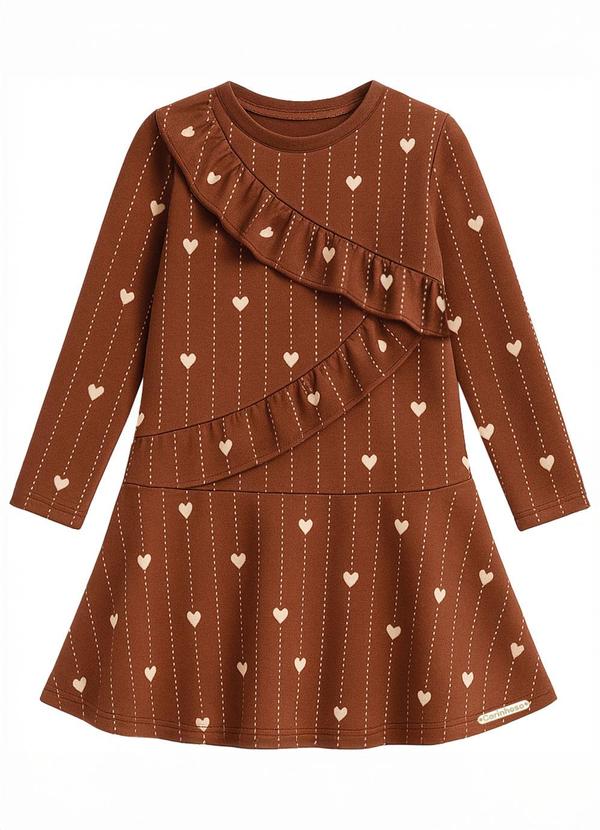 Vestido Amplo Corações em Moletom Marrom
