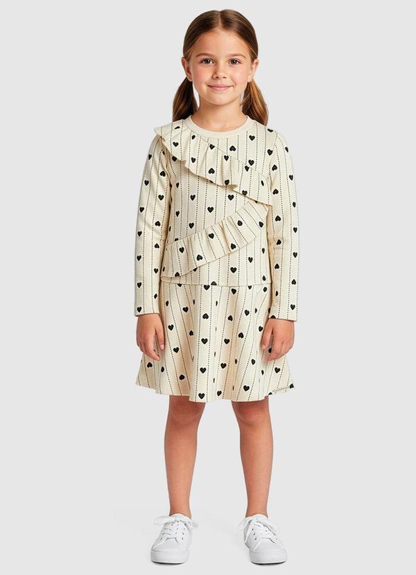 Vestido Amplo Corações em Moletom Off White