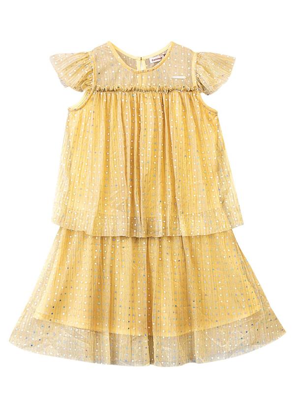 Vestido Amplo em Lantejoula Amarelo