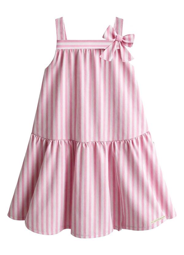 Vestido Amplo Listrado com Lurex Rosa