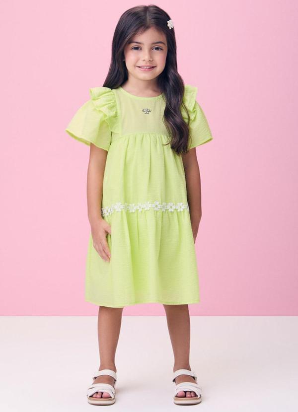 Vestido Anarrugado Verde de Florzinhas