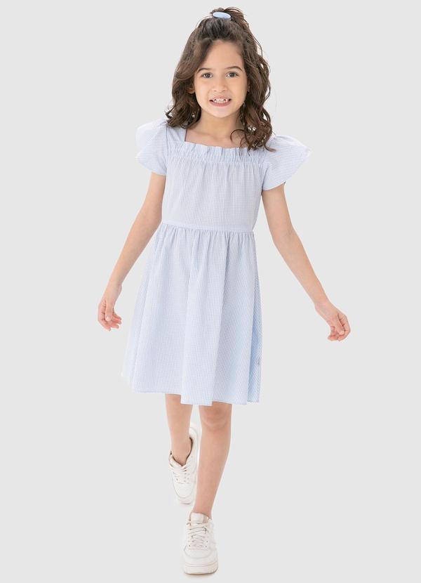 Vestido Azul Claro Listrado Godê em Anarruga