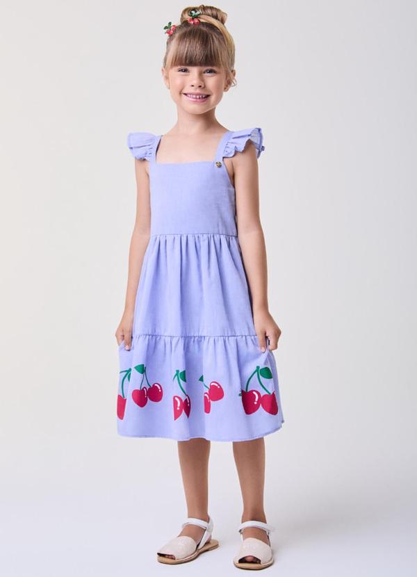 Vestido Azul com Cerejas Azul