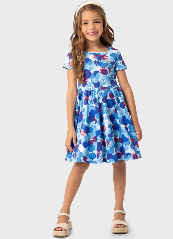 Vista 2 Vestido Azul Godê Floral Carinhoso Carinhoso