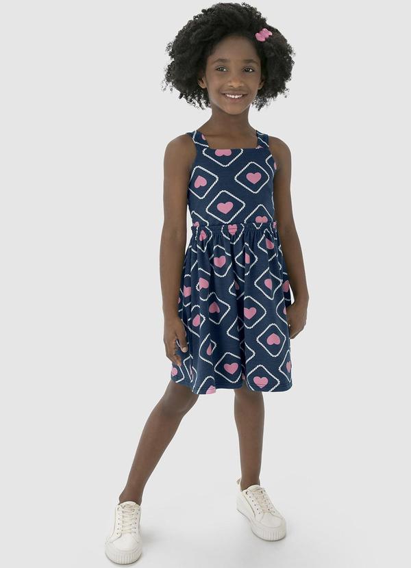 Vista 2 Vestido Azul Marinho Godê Corações Malwee Kids Malwee Kids