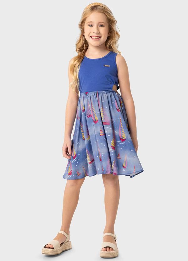 Vestido Azul Veleiros com Vazado