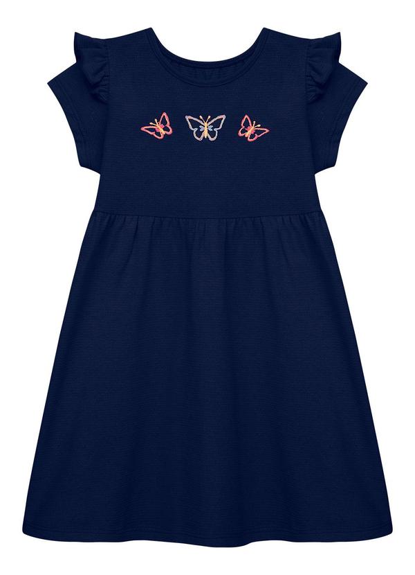 Vestido Babado com Bordado Borboleta Azul