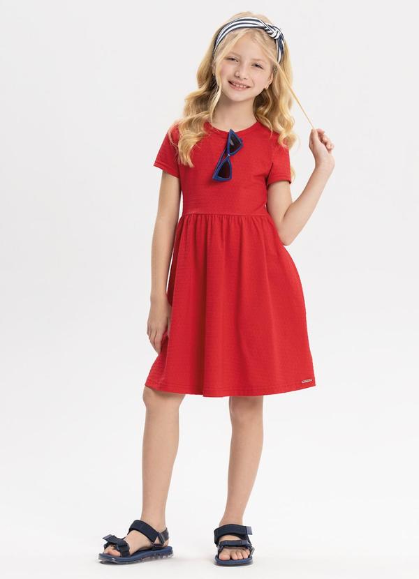 Vestido Básico de Mangas Curtas Vermelho
