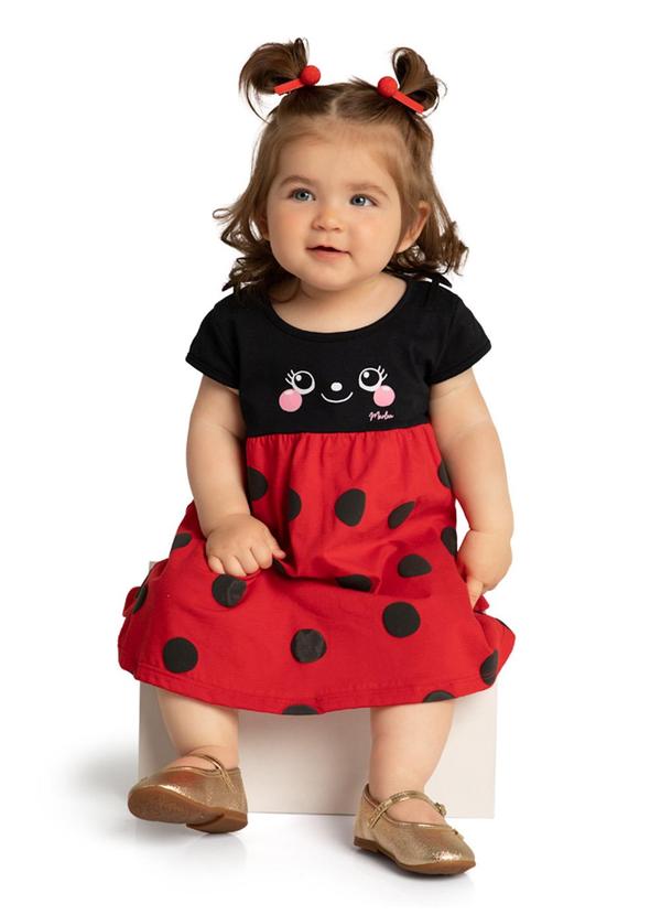 Vista 2 Vestido Bebê em Meia Malha Penteada Vermelho Marlan Marlan
