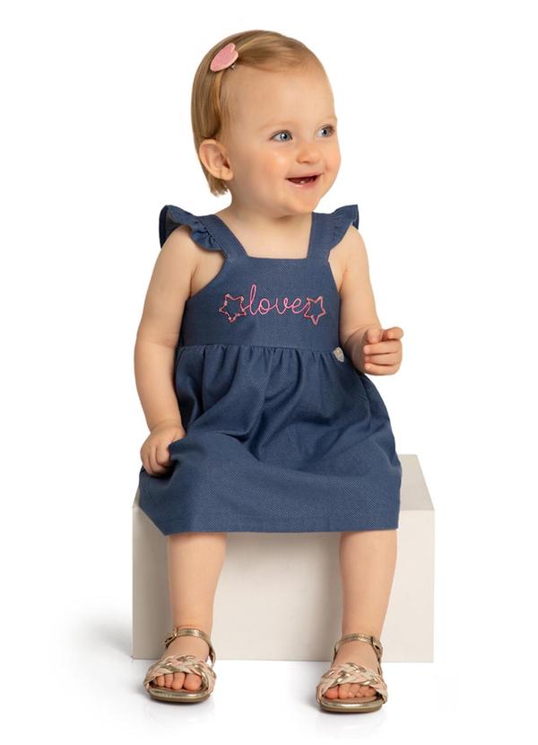 Vista 2 Vestido Bebê em Molecotton Jeans Azul Marlan Marlan