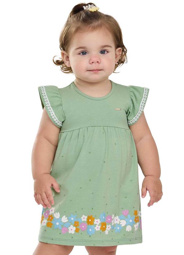 Vestido Bebê Menina Barra Floral Verde