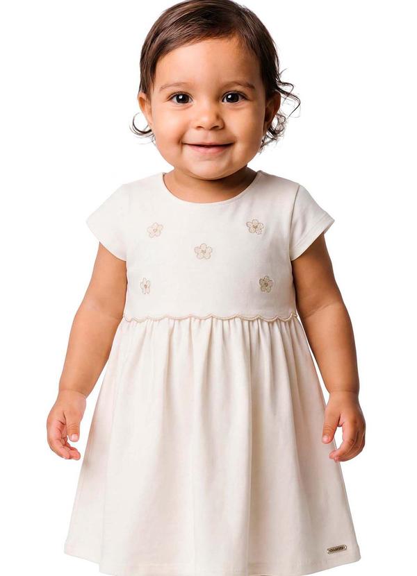 Vestido Bebê Menina Bordado Flores Bege
