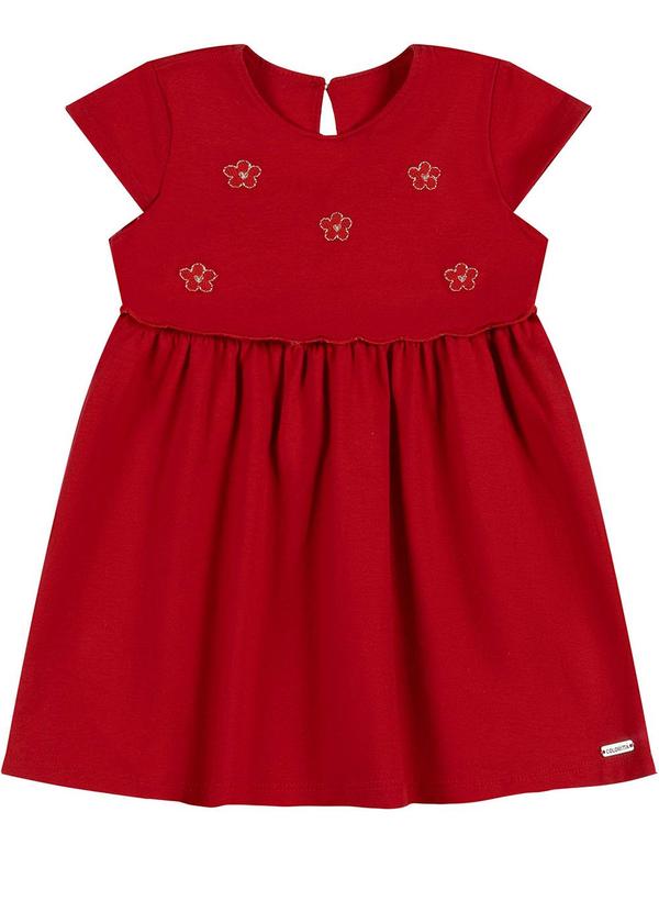 Vestido Bebê Menina Bordado Flores Vermelho