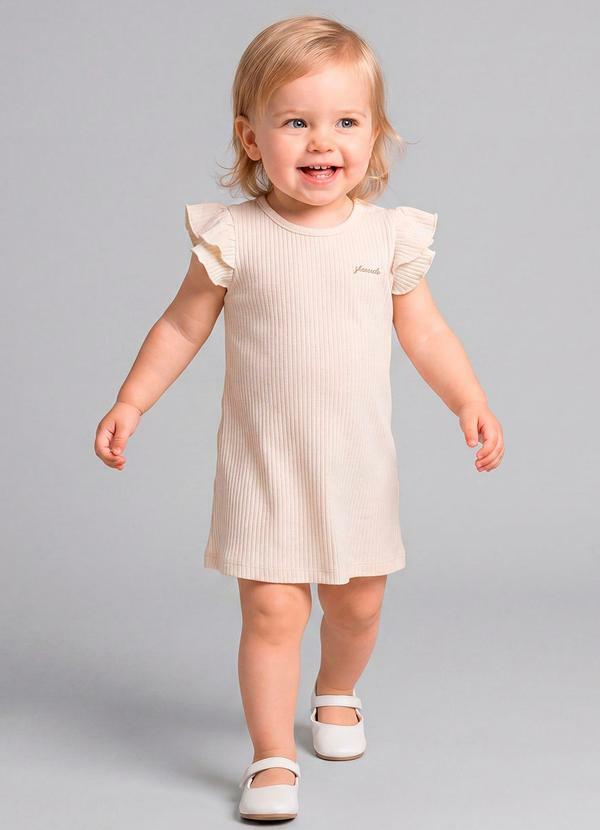 Vestido Bebê Menina Canelado com Babados Bege