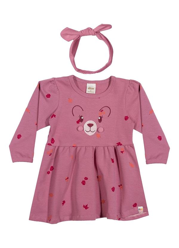 Vestido Bebê Menina com Faixa de Cabelo Rosa