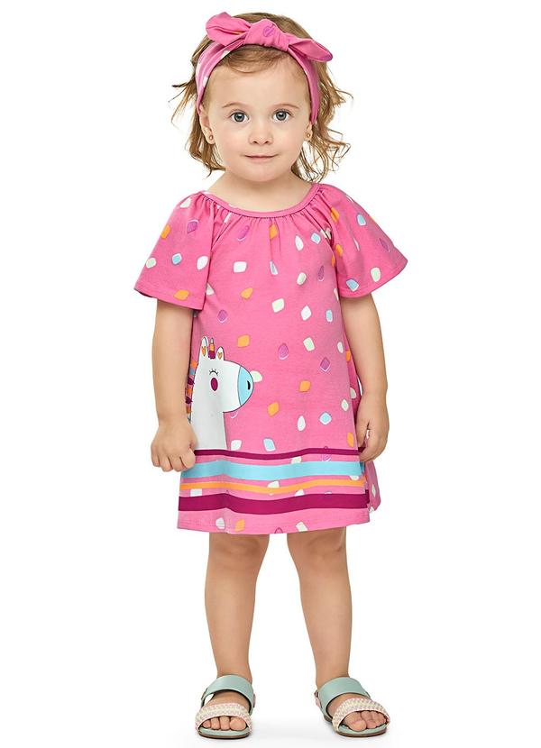 Vestido Bebê Menina com Faixa para Cabelo Rosa