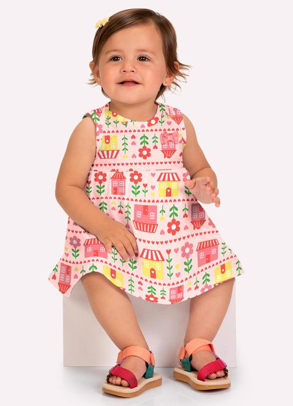 Vestido Bebê Menina Estampa Rosa