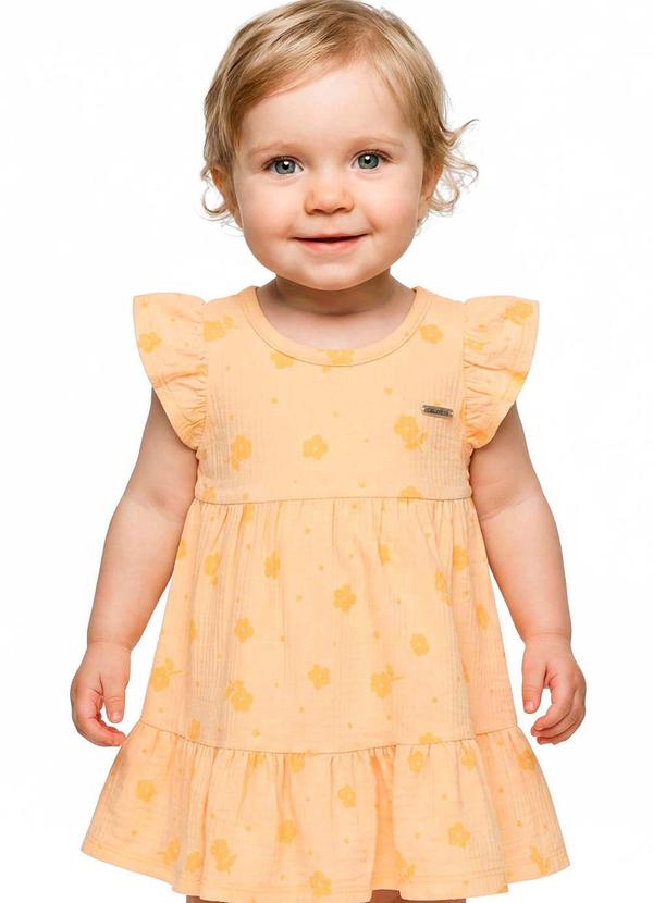 Vestido Bebê Menina Floral Canelado Amarelo