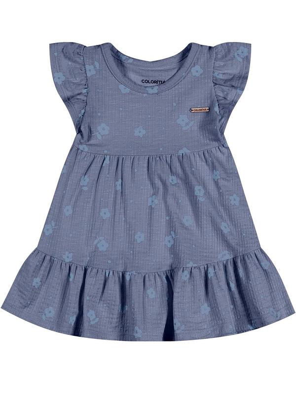 Vestido Bebê Menina Floral Canelado Azul
