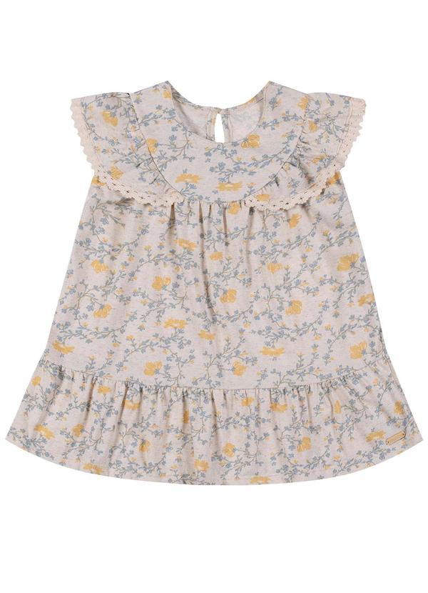 Vestido Bebê Menina Floral com Babados Bege