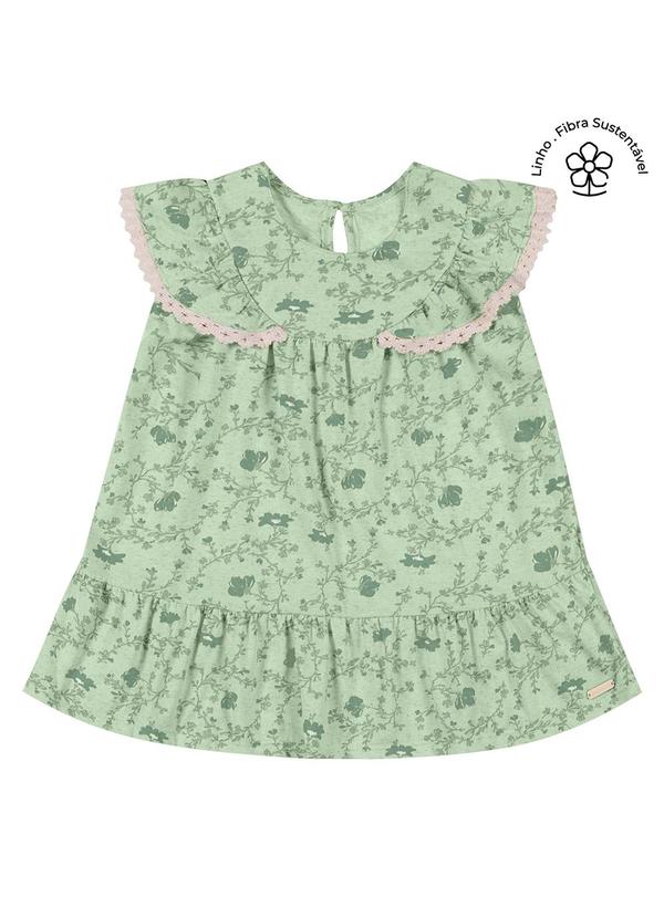 Vestido Bebê Menina Floral com Babados Verde