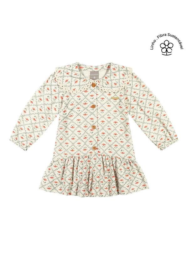 Vestido Bebê Menina Floral com Botões Bege