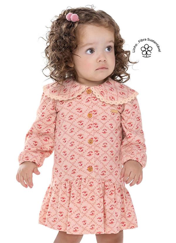 Vestido Bebê Menina Floral com Botões Rosa