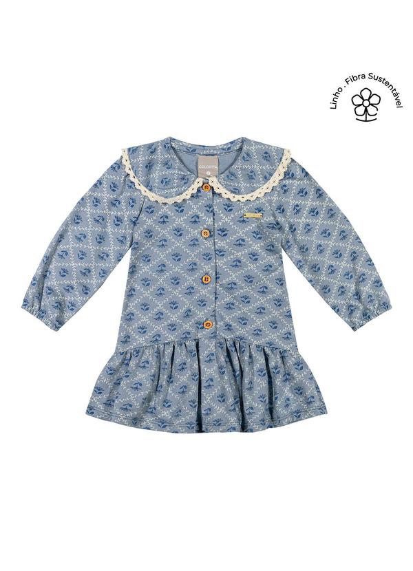 Vestido Bebê Menina Floral com Botões Azul