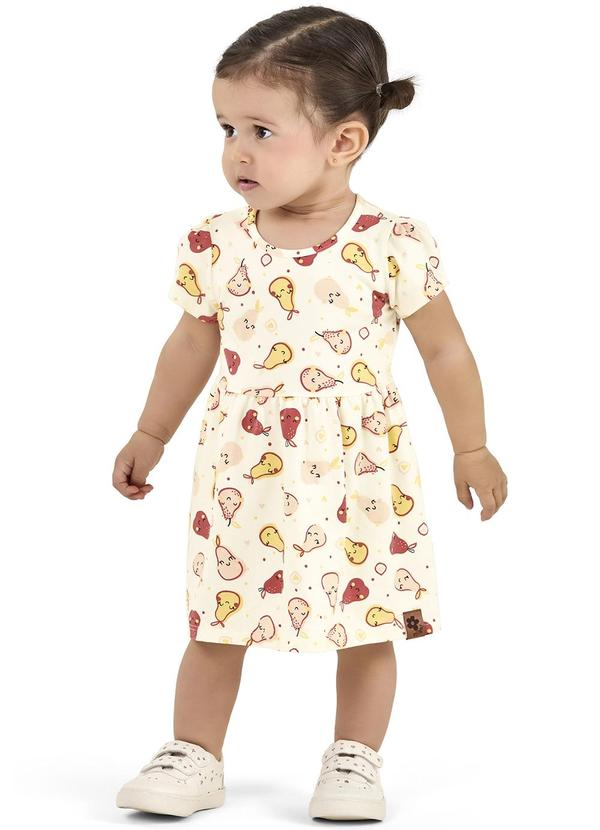 Vista 2 Vestido Bebê Menina Frutinhas Bege Elian Elian