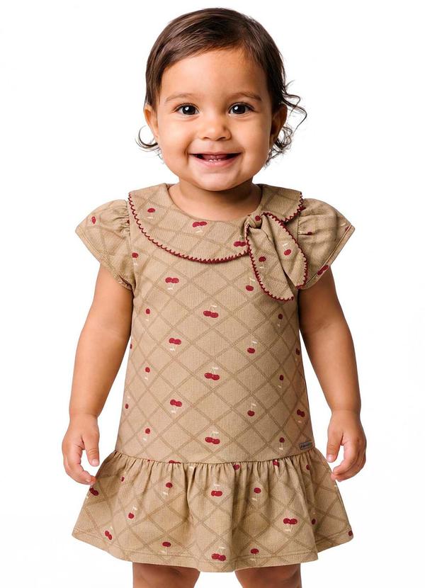 Vestido Bebê Menina Gola com Laço Marrom