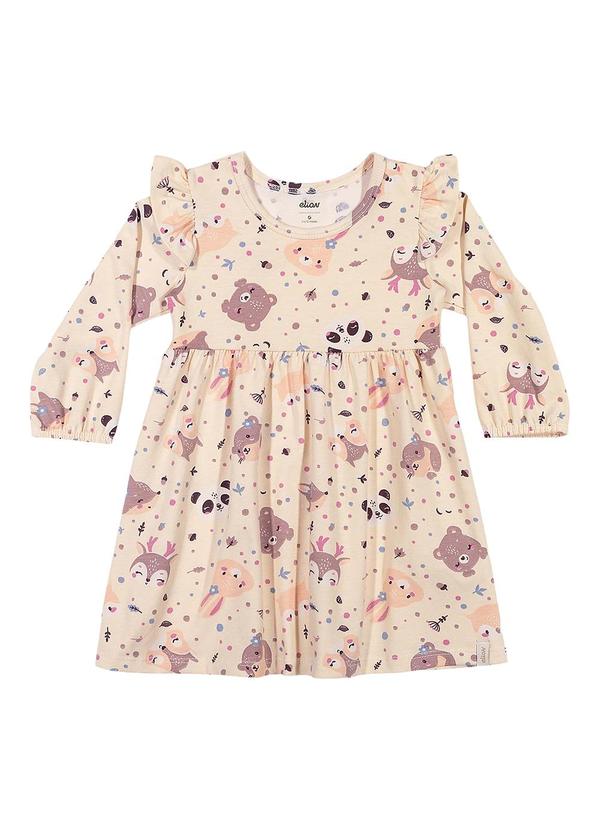 Vestido Bebê Menina Manga Longa Bichinhos Bege