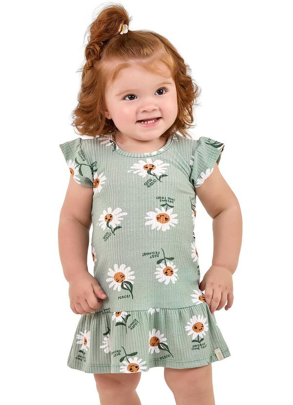 Vista 2 Vestido Bebê Menina Margaridas Verde Elian Elian