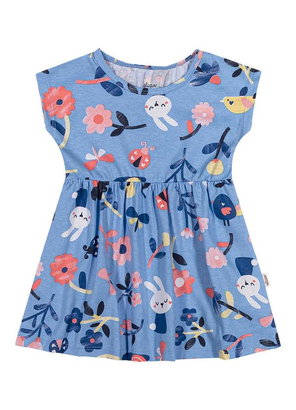 Vestido Bebê Menina Meia Malha Bichinhos Azul