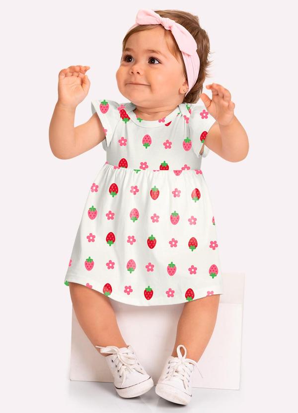 Vestido Bebê Menina Morangos Branco