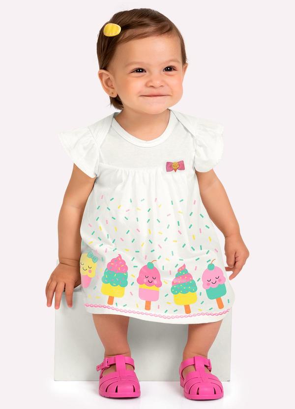 Vestido Bebê Menina Picolés Branco
