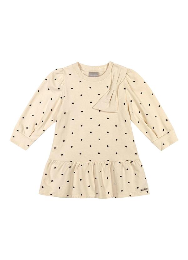 Vestido Bebê Menina Poá com Laço Bege