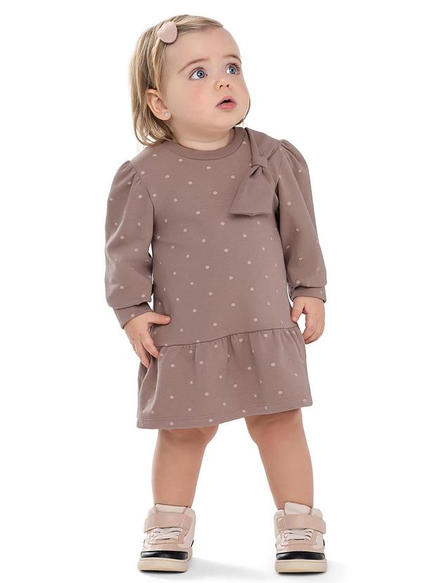 Vestido Bebê Menina Poá com Laço Marrom