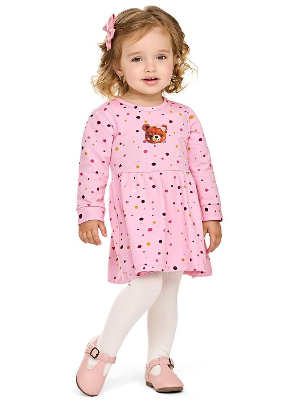 Vestido Bebê Menina Poás com Ursinha Rosa