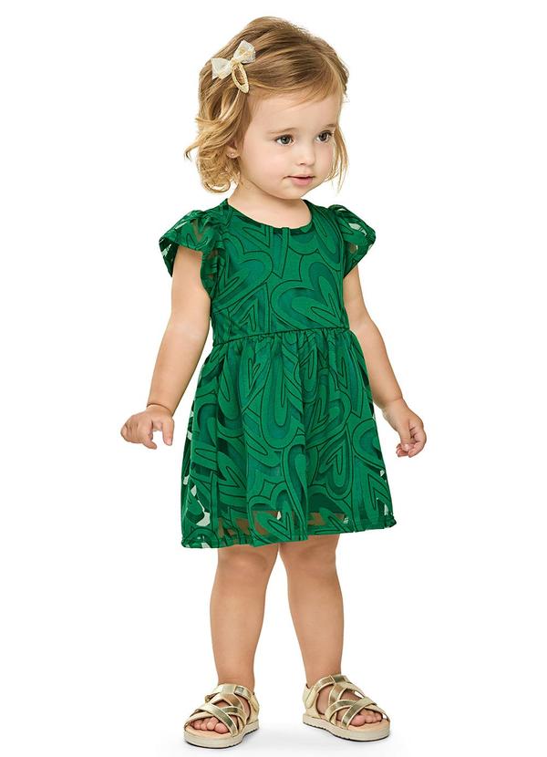 Vestido Bebê Menina Tule Corações Verde